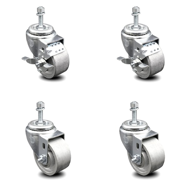 Service Caster 3 Inch Semi Steel Wheel Swivel 3/8 Inch Threaded Stem Caster Brake SCC, 2PK SCC-TS20S314-SSS-381615-2-TLB-2 - main